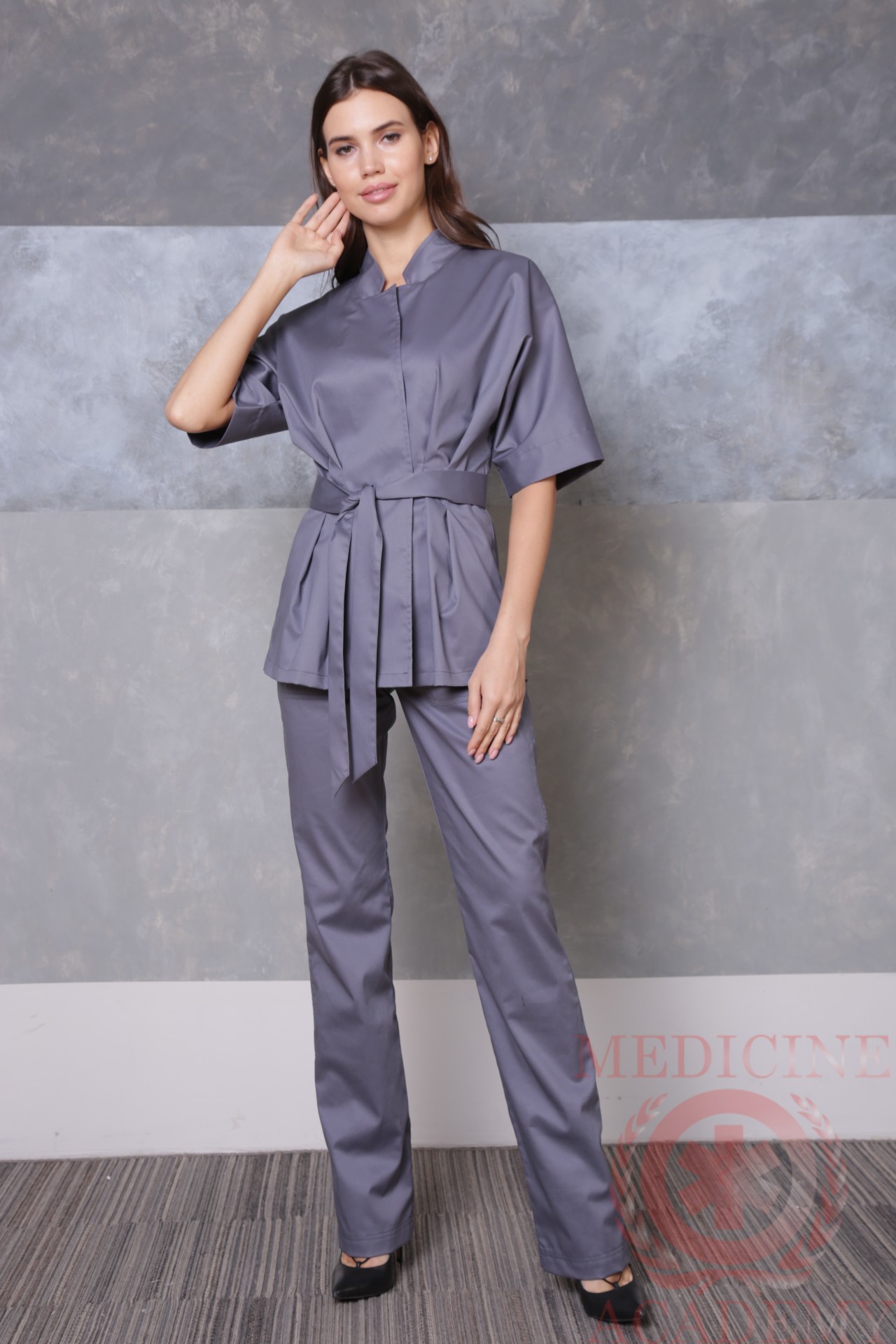 Медицинская блуза с цельнокроенным рукавом темно-серая пф038тс 77ma.ru Medicine-Academy