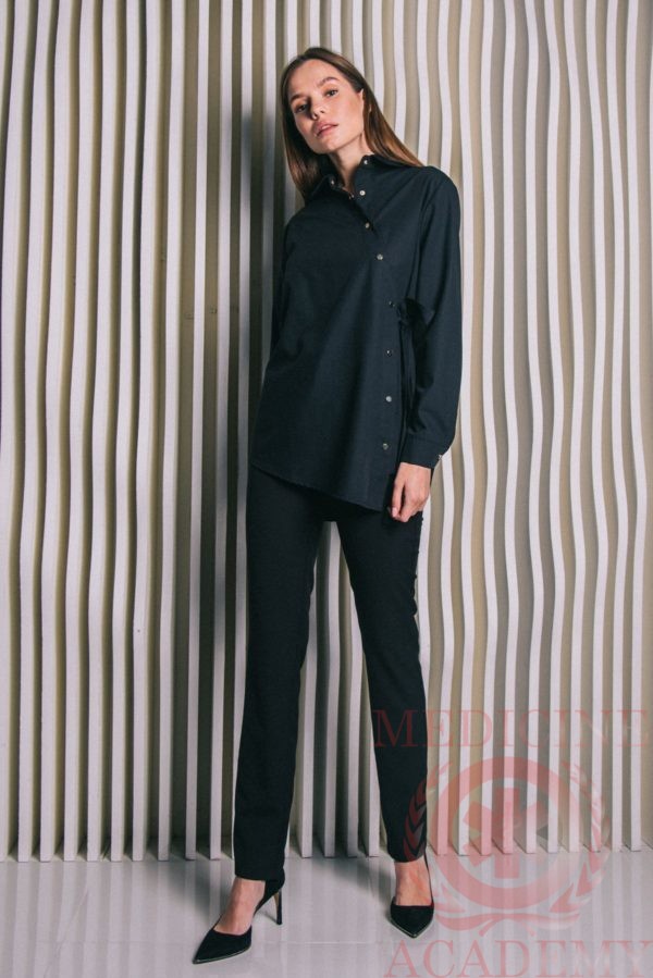 Блуза с ассиметричной застежкой черная пф040ч 77ma.ru