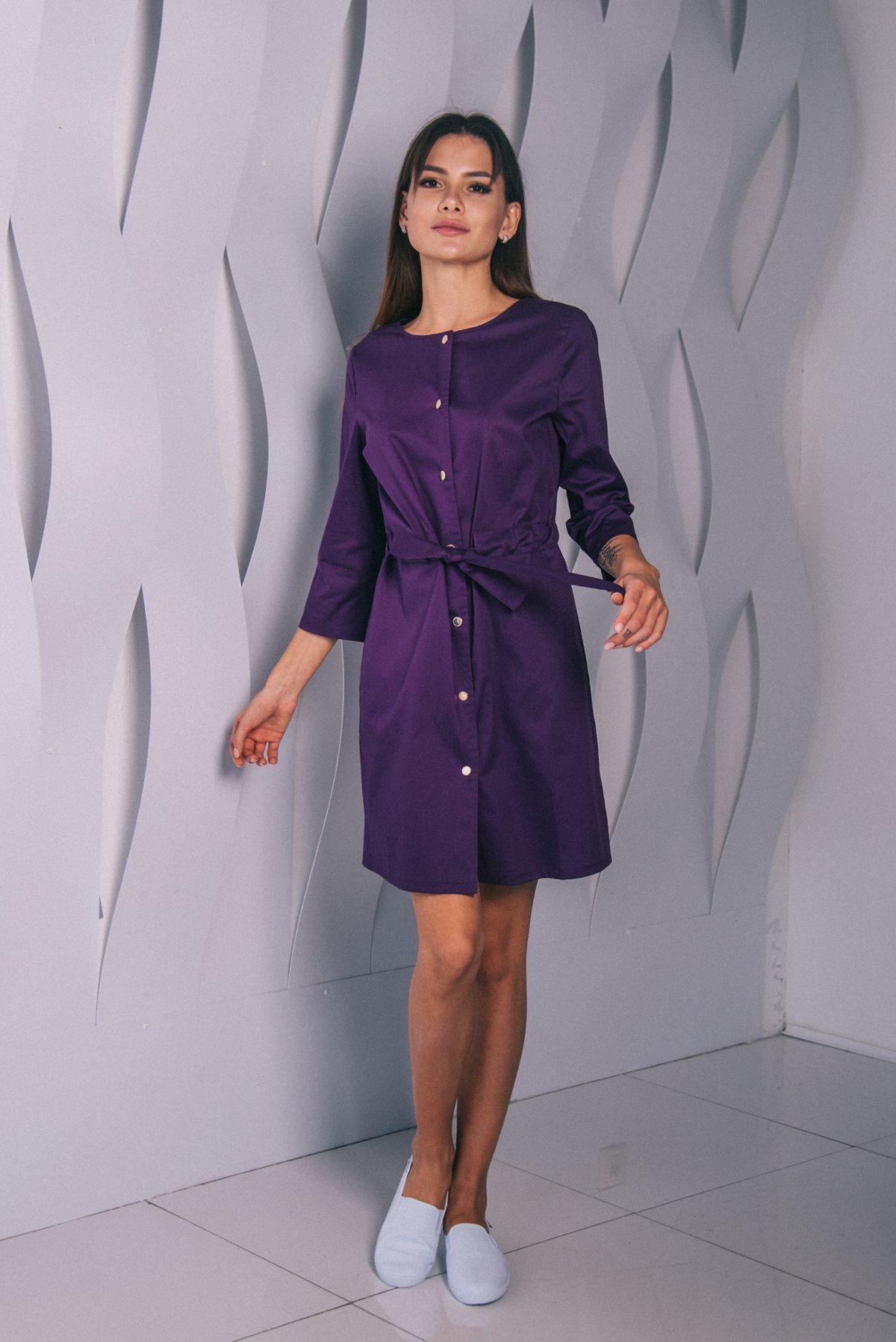 Платье с кулиской на кнопках лиловое пф042л 77ma.ru